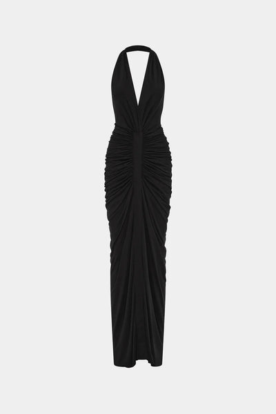 The Venus Gathered Cupro Dress BLACK