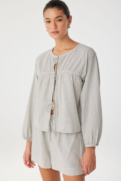 Chloe Front Tie Blouse BLACK CHECK