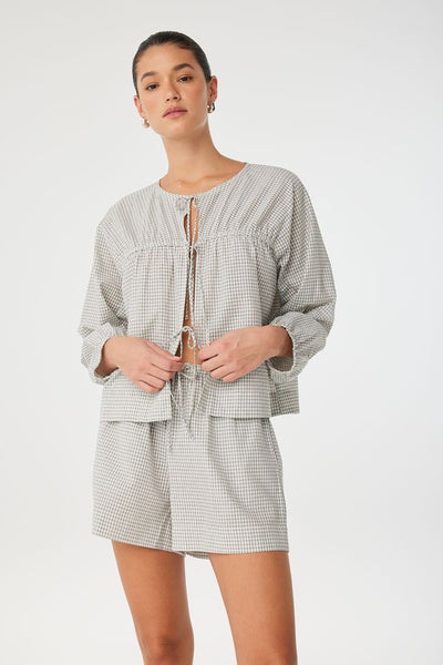 Chloe Front Tie Blouse BLACK CHECK