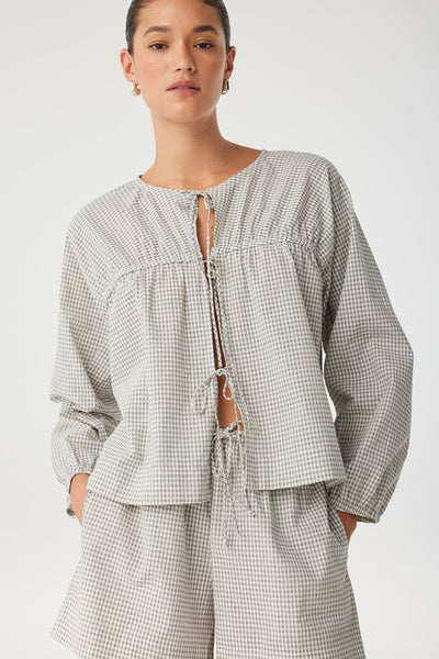 Chloe Front Tie Blouse BLACK CHECK