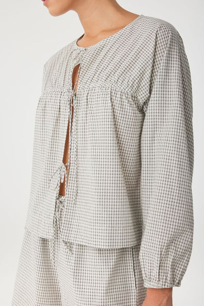 Chloe Front Tie Blouse BLACK CHECK
