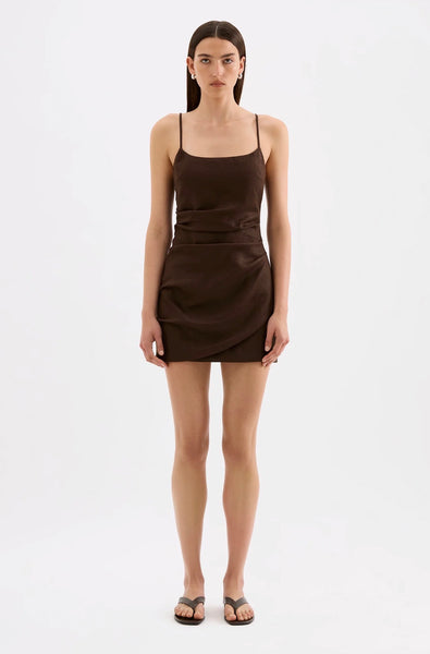 Rani Linen Mini Dress CHOCOLATE