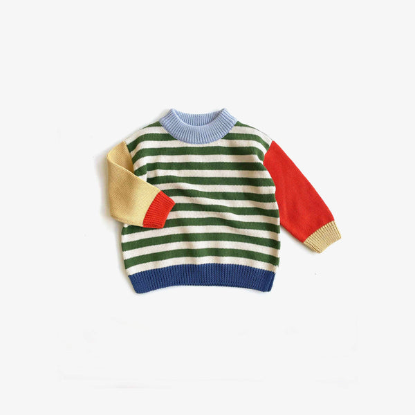 Organic Cotton Knit Jumper CLOVER STRIPE/ COLOUR BLOCK