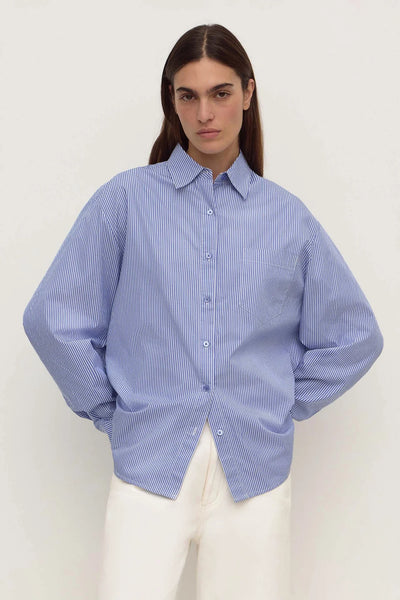 Ava Stripe Cotton Poplin Shirt NAVY STRIPE
