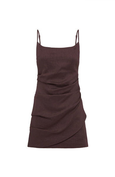 Rani Linen Mini Dress CHOCOLATE