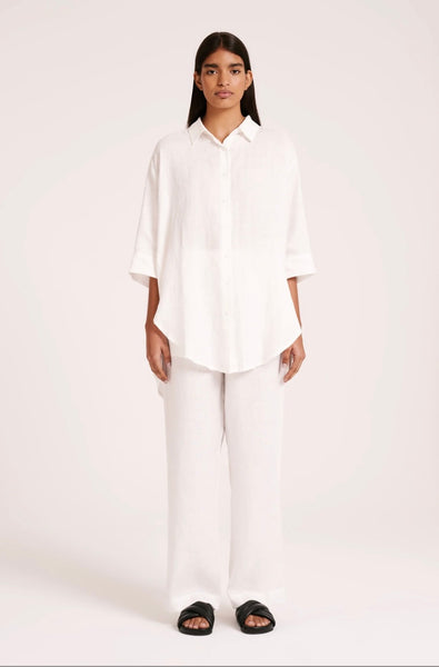 Lounge Linen Longline Shirt WHITE