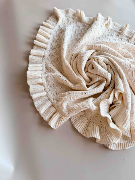 Mila Pointelle Frill Blanket SNOW