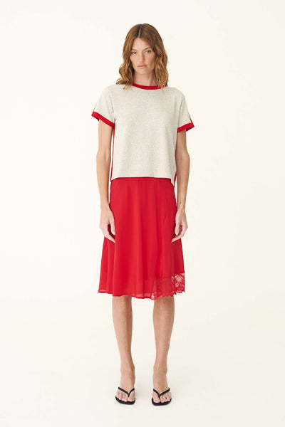 Tessa Silk Midi Skirt FLAME RED