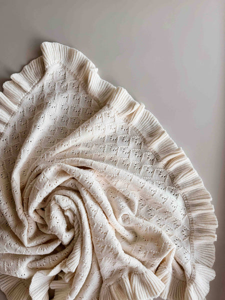 Mila Pointelle Frill Blanket SNOW