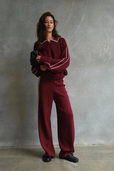 Nella Zip Sweater MERLOT & CREAM
