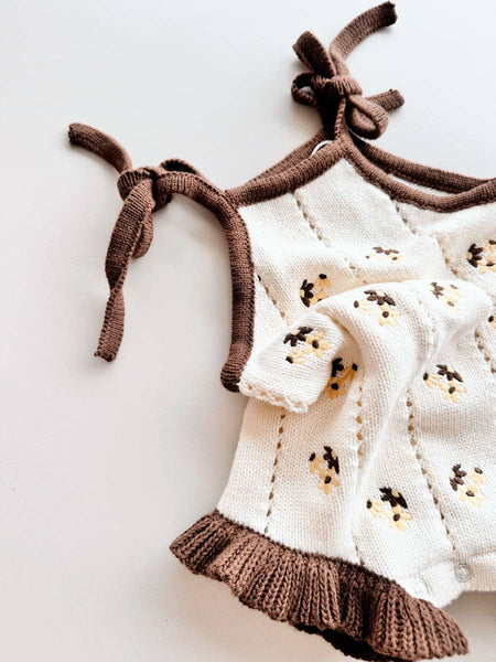 Bloom Pointelle Tie Romper CHOCOLATE