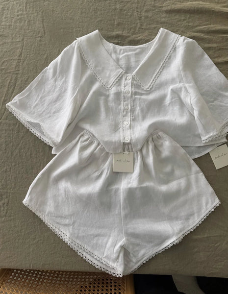 Linen and Lace Shorts WHITE