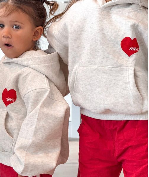 Kids Red Heart Hoodie GREY