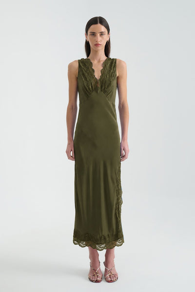 Annie Silk Midi Dress OLIVE