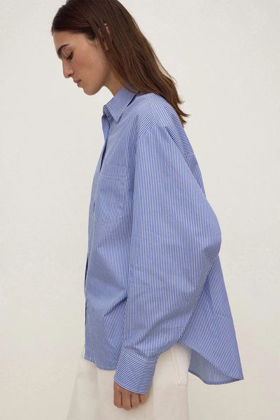 Ava Stripe Cotton Poplin Shirt NAVY STRIPE