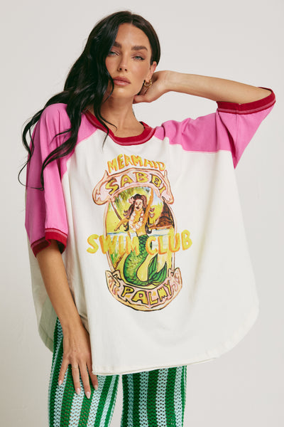 The Raglan Mermaid Swim Club Tee PINK