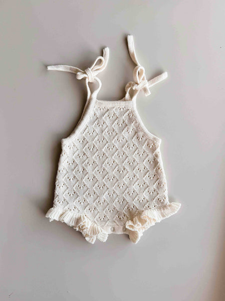 Mila Pointelle Tie Romper SNOW