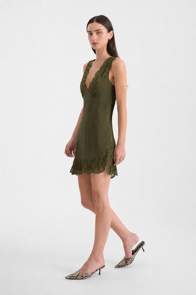 Annie Silk Mini Dress OLIVE