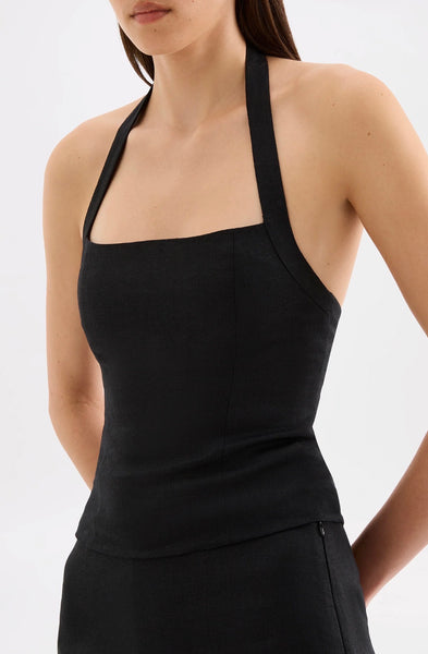 Carey Linen Top BLACK