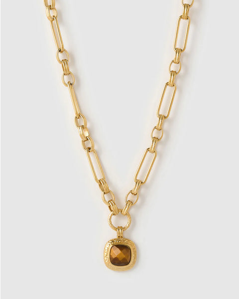 Mason Necklace TIGERS EYES/ 14K GOLD PLATED