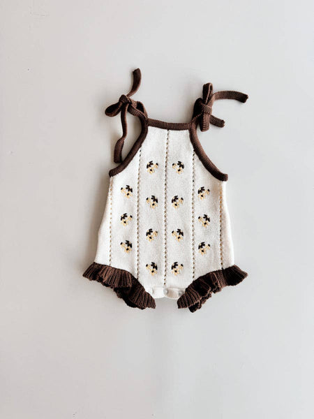 Bloom Pointelle Tie Romper CHOCOLATE