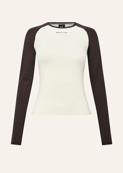 Signature Long Sleeve Top WHISPER WHITE/ COFFEE