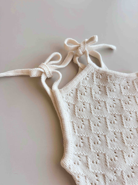 Mila Pointelle Tie Romper SNOW