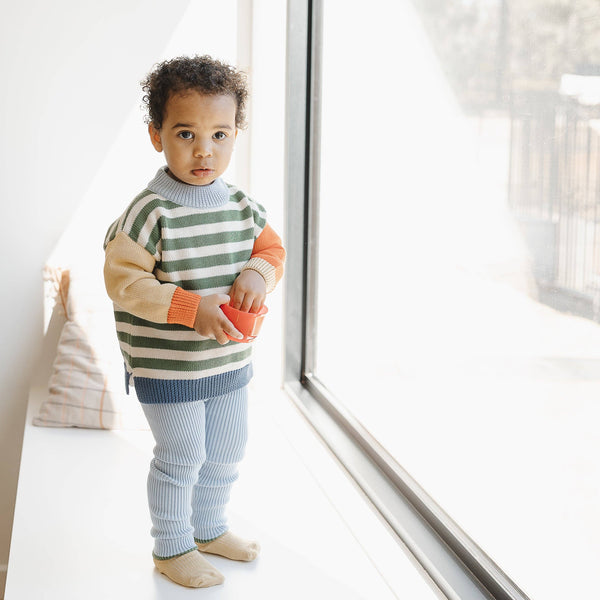 Organic Cotton Knit Jumper CLOVER STRIPE/ COLOUR BLOCK