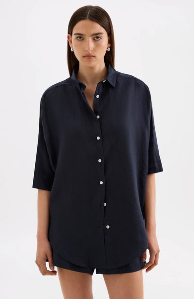 Lounge Linen Longline Shirt INK
