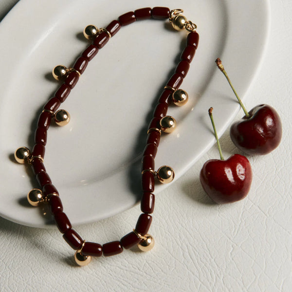 Resin Necklace BURGUNDY/GOLD