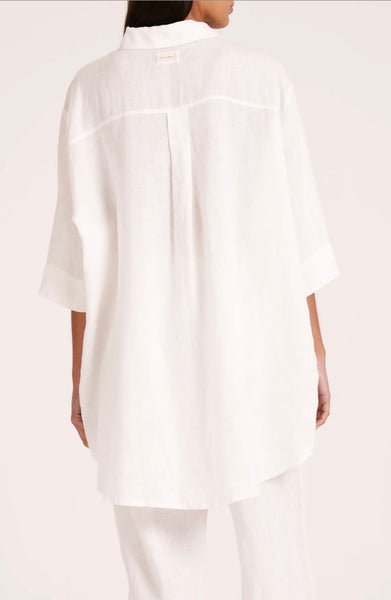 Lounge Linen Longline Shirt WHITE