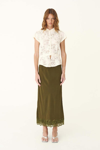 Marina Silk Midi Skirt OLIVE