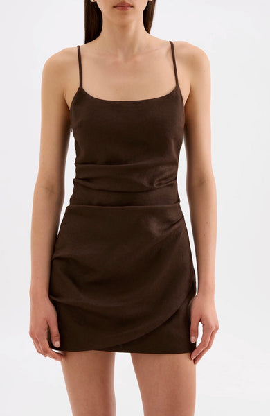 Rani Linen Mini Dress CHOCOLATE