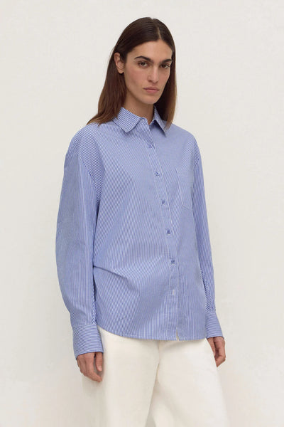 Ava Stripe Cotton Poplin Shirt NAVY STRIPE