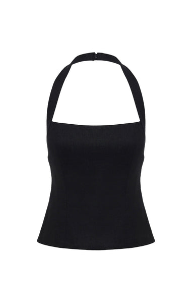 Carey Linen Top BLACK