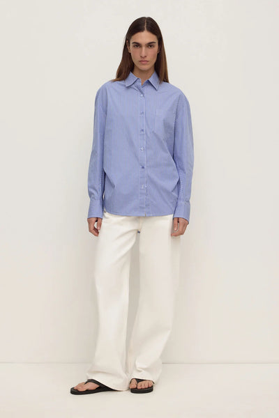 Ava Stripe Cotton Poplin Shirt NAVY STRIPE