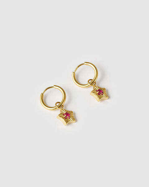 Goldie Earrings RUBY & 14K GOLD PLATED