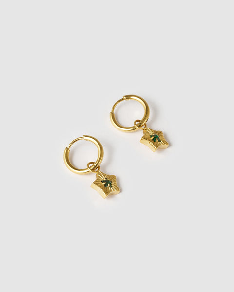 Goldie Earrings EMERALD & 14K GOLD PLATED