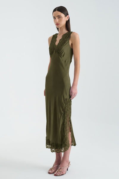 Annie Silk Midi Dress OLIVE