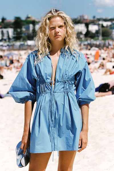 Piper Organic Mini Dress Cerulean