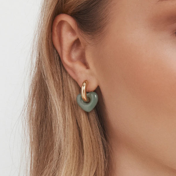 Lisa Puffy Heart Earring GOLD with INDIAN JADE Heart