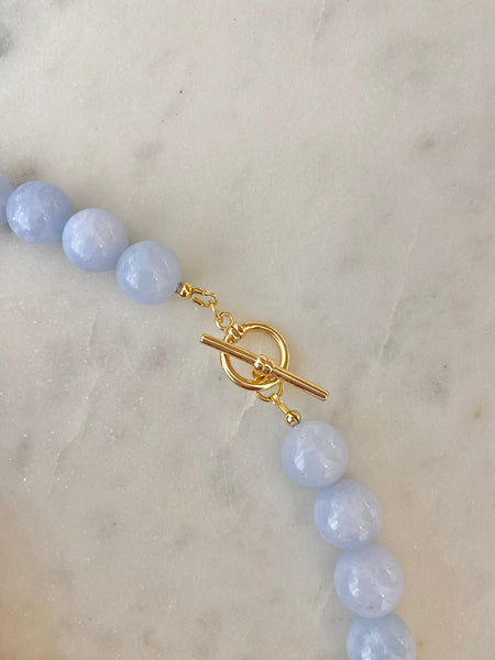 Full Moon Necklace BLUE AGATE/ FRESHWATER PEARL 18K GOLD PLATED