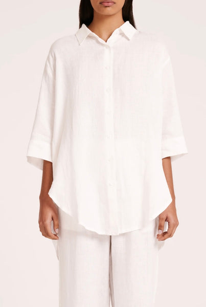Lounge Linen Longline Shirt WHITE