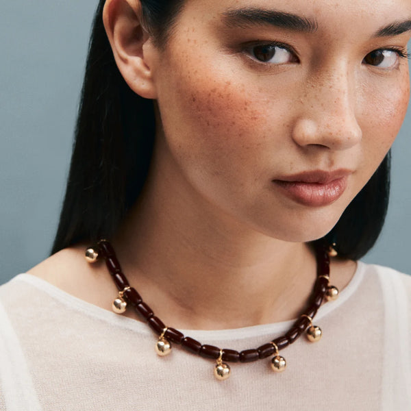 Resin Necklace BURGUNDY/GOLD