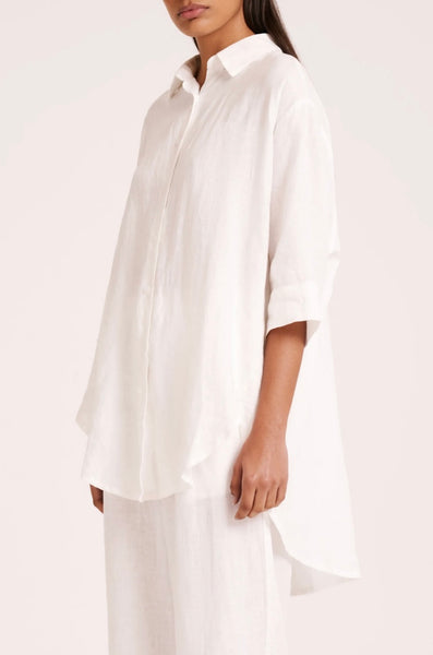 Lounge Linen Longline Shirt WHITE