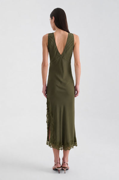 Annie Silk Midi Dress OLIVE