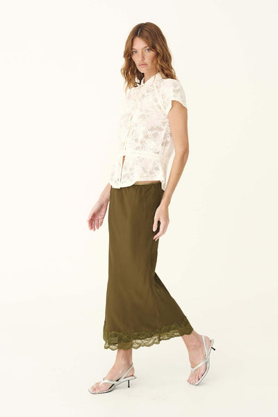 Marina Silk Midi Skirt OLIVE