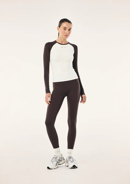 Signature Long Sleeve Top WHISPER WHITE/ COFFEE
