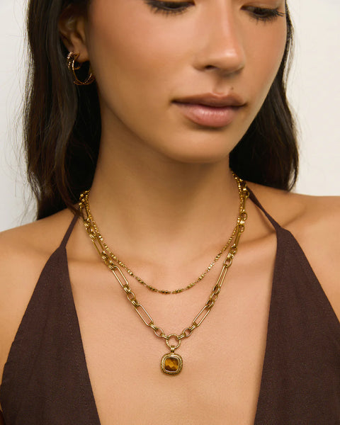Mason Necklace TIGERS EYES/ 14K GOLD PLATED