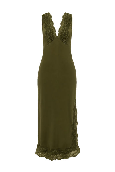 Annie Silk Midi Dress OLIVE